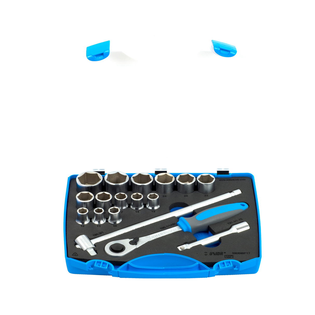 Set chei tubulare 1/2" + antrenor clichet Unior - 17 piese