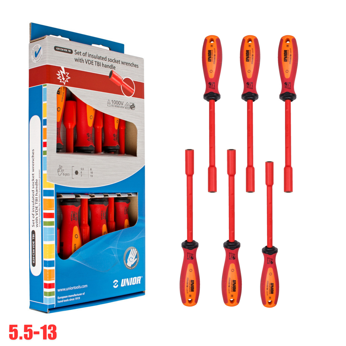 Set 6 surubelnite cu cap tubular izolate la 1000V Unior